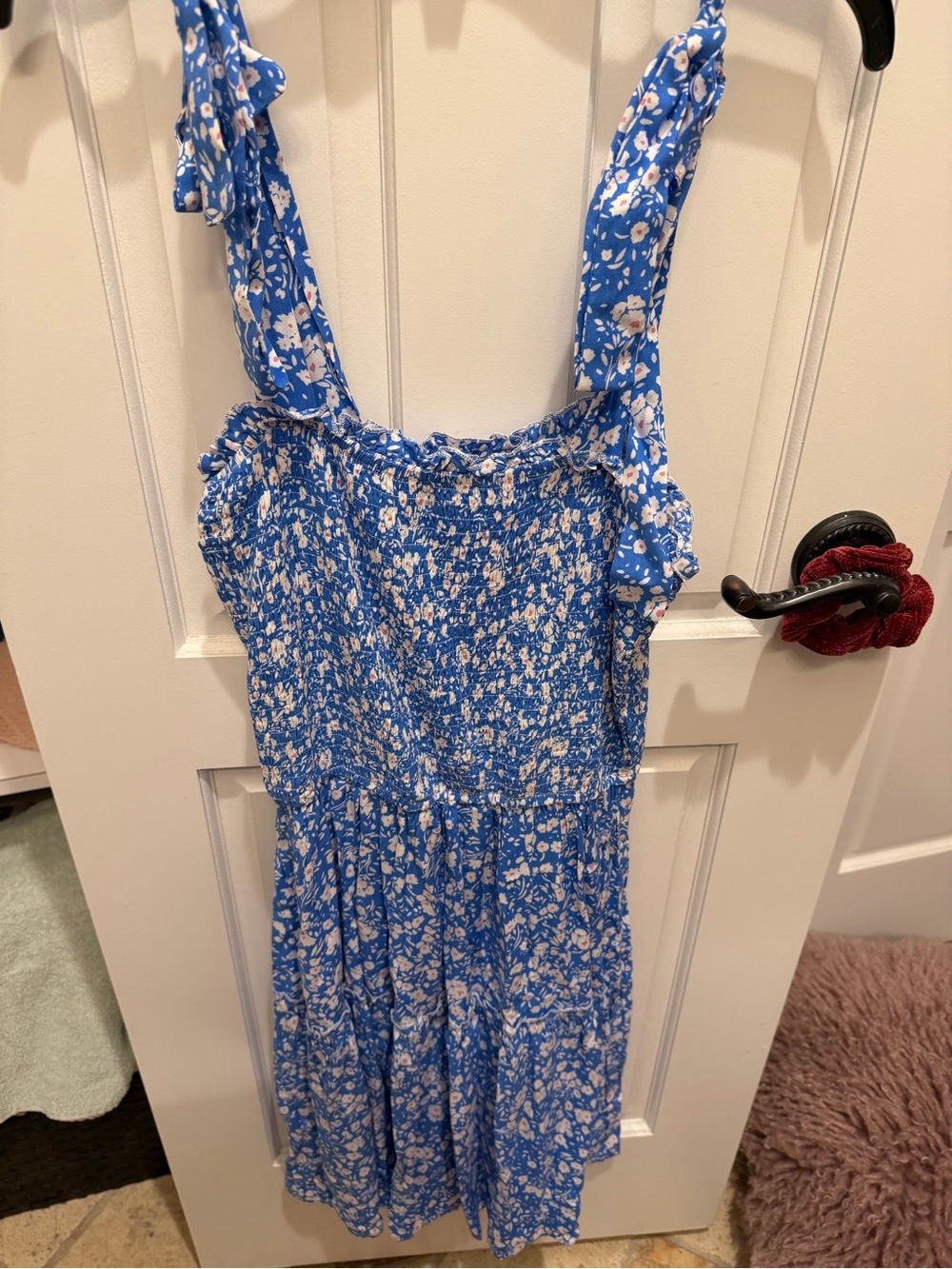 Blue Floral Sundress with Smocked Top